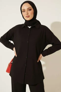 Alternative view of Velvet Fabric Ribbed Two-Piece Set Black