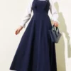Thick Strap Gabardine Dress Navy Blue