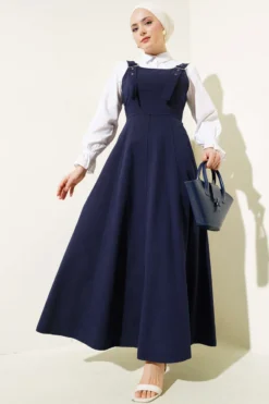 Thick Strap Gabardine Dress Navy Blue