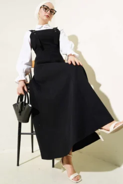 Thick Strap Gabardine Dress Black