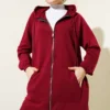 Hoodie with Pocket Zippered Two-Piece Set Burgundy Großhandel clothing set view 2 - Hicabistan Türkei Fabrik