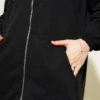 Hoodie with Pocket Zippered Two-Piece Set Black wholesale clothing set view 4 - Hicabistan Turkey factory