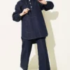 Hooded Denim Two-Piece Set Navy Blue all'ingrosso clothing set view 2 - Hicabistan fabbrica Turchia