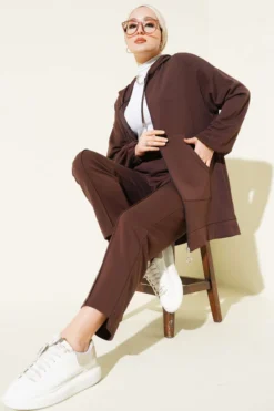 Hooded Pocket Lounge Set Brown
