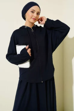 Vue alternative de Hooded Skirted Two-Piece Set Navy Blue