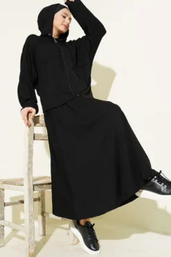 Hooded Skirted Two-Piece Set Black