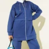 Hooded Zippered Scuba Two-Piece Set Navy Blue al por mayor clothing set view 2 - Hicabistan fábrica Turquía