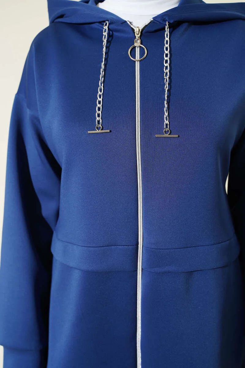 Hooded Zippered Scuba Two-Piece Set Navy Blue al por mayor clothing set view 4 - Hicabistan fábrica Turquía