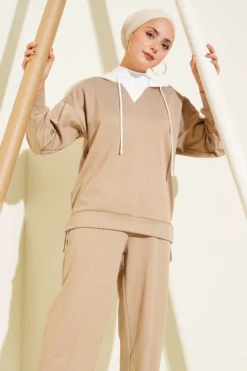 Alternative view of Hooded Two-Piece Set Beige