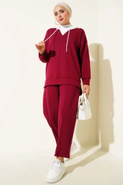 Hooded Two-Piece Set Burgundy