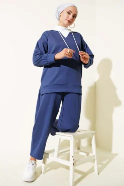 Hooded Two-Piece Set Navy Blue