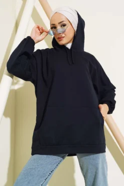 Hooded Oversize Sweatshirt Navy Blue