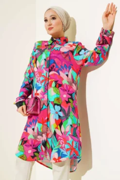Alternative view of Mixed Pattern Hidden Button Shirt Fuchsia