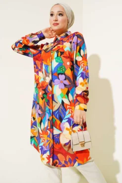 Mixed Pattern Hidden Button Shirt
