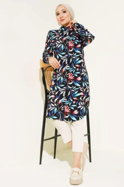 Alternative view of Mixed Pattern Hidden Button Shirt Black