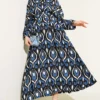 Mixed Pattern Belted Dress Indigo