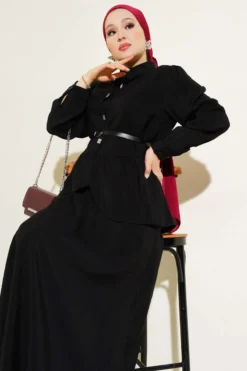 Alternative view of Buttoned Belted Skirt Set Black