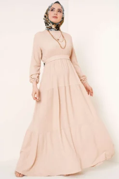 Alternative view of Layered Ruffled Dress with Belt Beige
