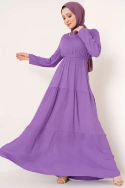 Layered Ruffled Dress with Belt Lilac