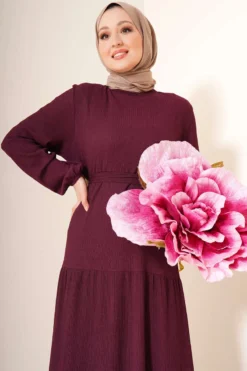 Alternative view of Layered Ruffled Dress with Belt Plum