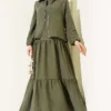 Layered Tencel Dress Set Khaki all'ingrosso clothing set view 2 - Hicabistan fabbrica Turchia