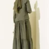 Layered Tencel Dress Set Khaki all'ingrosso clothing set view 3 - Hicabistan fabbrica Turchia