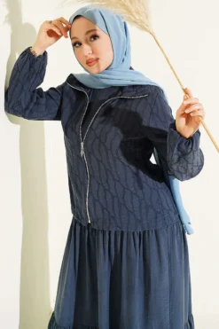 Layered Tencel Dress Set Indigo all'ingrosso clothing set view 2 - Hicabistan fabbrica Turchia
