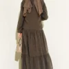 Layered Tencel Dress Set Brown Großhandel clothing set view 3 - Hicabistan Türkei Fabrik