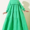 Layered Dress Green wholesale dress view 2 - Hicabistan Turkey factory