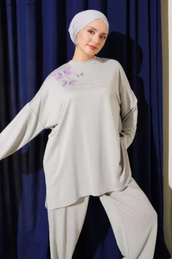 Alternative view of Butterfly Embroidered Two-Piece Set Grey
