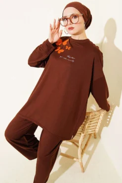 Alternative view of Butterfly Embroidered Two-Piece Set Brown