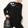 Butterfly Embroidered Two-Piece Set Black Großhandel clothing set view 2 - Hicabistan Türkei Fabrik