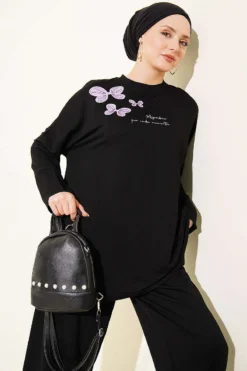 Alternative view of Butterfly Embroidered Two-Piece Set Black