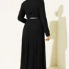 Belted Gathered Lace Dress Black Großhandel dress view 3 - Hicabistan Türkei Fabrik