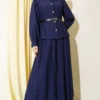 Belted Pleated Skirt Two-Piece Set Navy Blue