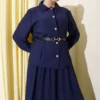 Belted Pleated Skirt Two-Piece Set Navy Blue groothandel clothing set view 2 - Hicabistan Turkije fabriek