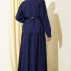 Belted Pleated Skirt Two-Piece Set Navy Blue groothandel clothing set view 3 - Hicabistan Turkije fabriek