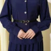 Belted Pleated Skirt Two-Piece Set Navy Blue groothandel clothing set view 4 - Hicabistan Turkije fabriek