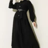 Belted Pleated Skirt Two-Piece Set Black