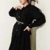 Belted Pleated Skirt Two-Piece Set Black wholesale clothing set view 2 - Hicabistan Turkey factory