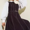 Belted Denim Dress Burgundy wholesale dress view 2 - Hicabistan Turkey factory