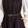 Belted Denim Dress Burgundy wholesale dress view 4 - Hicabistan Turkey factory