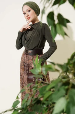 Belted Ethnic Patterned Two-Piece Set Khaki wholesale clothing set view 2 - Hicabistan Turkey factory