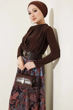 Belted Ethnic Patterned Two-Piece Set Brown wholesale clothing set view 2 - Hicabistan Turkey factory