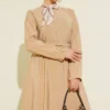 Belted Tencel Dress Beige en gros dress view 2 - Hicabistan usine Turquie