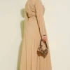 Belted Tencel Dress Beige en gros dress view 3 - Hicabistan usine Turquie