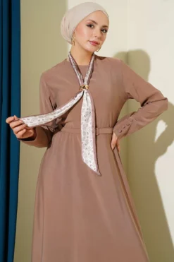 Belted Tencel Dress Großhandel dress view 2 - Hicabistan Türkei Fabrik