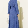 Belted Floral Embroidered Button Dress Indigo بالجملة dress view 3 - Hicabistan مصنع تركيا