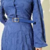 Belted Floral Embroidered Button Dress Indigo بالجملة dress view 4 - Hicabistan مصنع تركيا