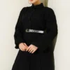 Belted Floral Embroidered Button Dress Black Großhandel dress view 2 - Hicabistan Türkei Fabrik